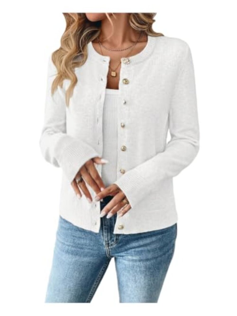 Button Down Cardigan Sweater Crew Neck Long Sleeve Knit Casual Fall